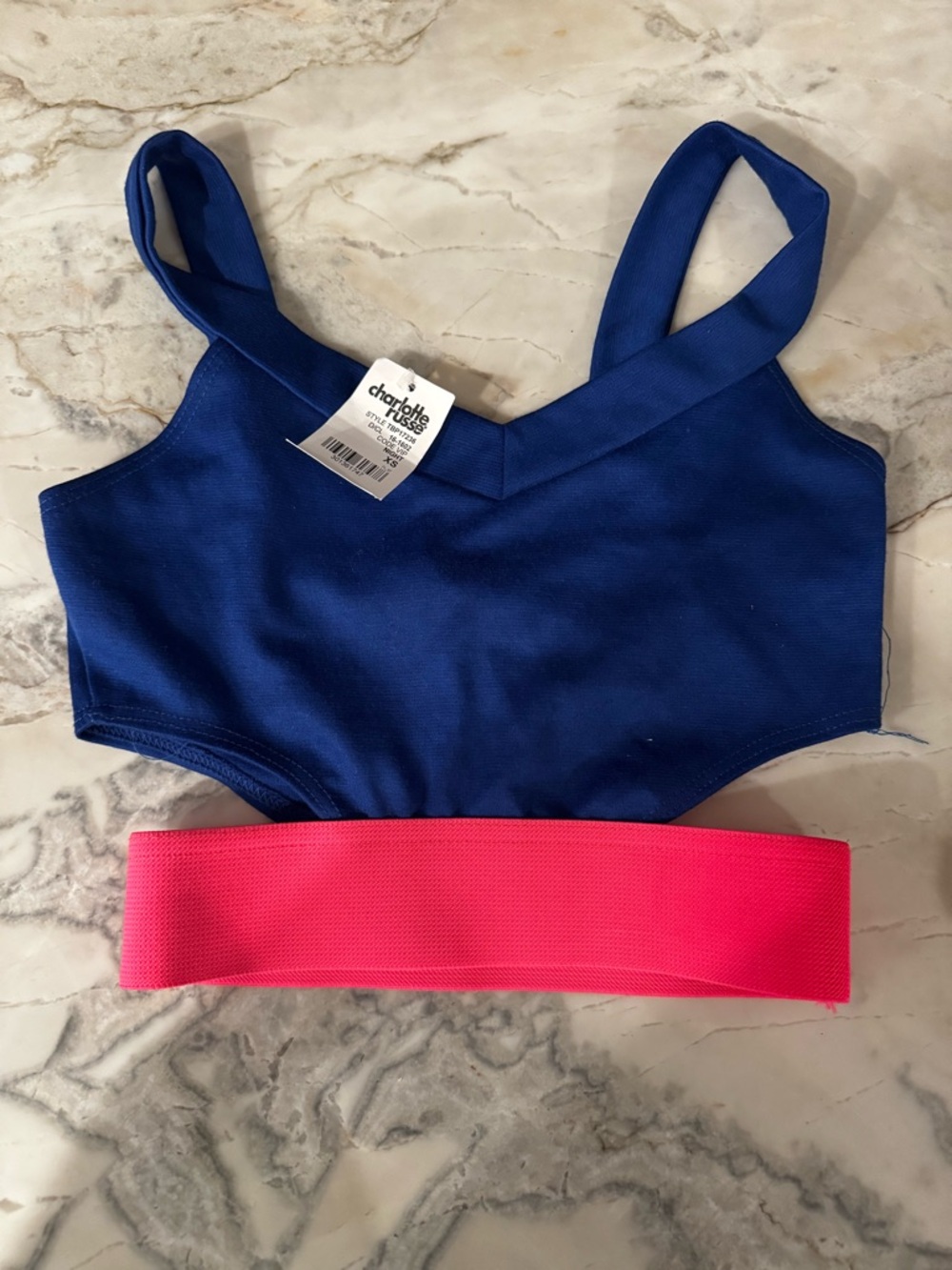 Charlotte Russe Blue Crop Top with Pink Accent Band